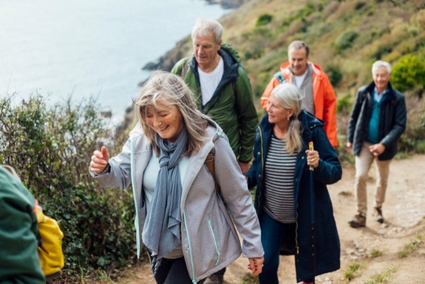 Mature aged group hiking